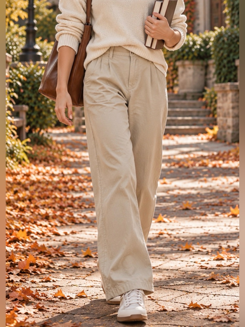 NWOT ABERCROMBIE FITCH Pants Women 8R 29x30” Baggy Pleated Wide Leg Chino Beige